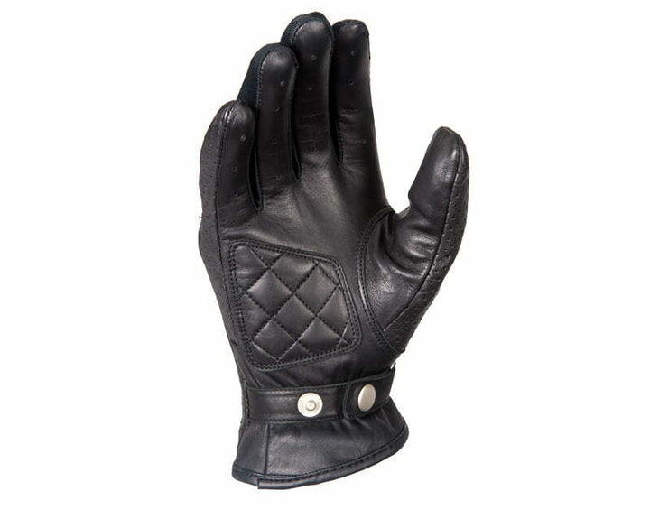 Seventy Dam Mc-Handskar SD-C22 Svart, visad från insidan med quiltad förstärkning och justerbar knappstängning för optimal passform.