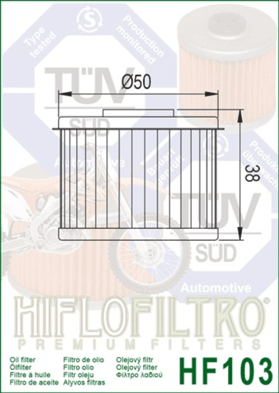 HIFLOFILTRO Racing Oil Filter - HF103 HF103