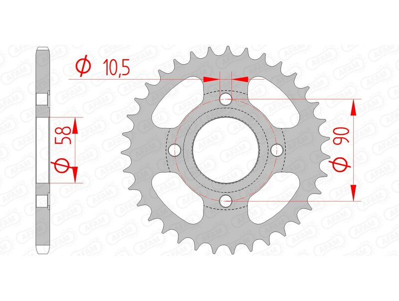 AFAM Steel Standard Bakdrev 10214 - 520 för Honda MC-modeller. Ståldrev med 520-kedjeprofil, 90 mm innerdiameter och 10,5 mm bulthål.