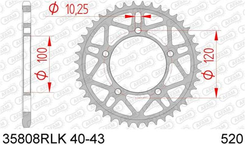 AFAM Steel Ultra-Light bakdrev 35808 - 520, kompatibelt med Aprilia RSV4-modeller. Precisionsdesign med 10,25 mm hål och 120 mm bultcirkel.