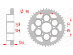 AFAM Steel Standard bakdrev 50801 - 525 med tekniska specifikationer. Passar Ducati-modeller och erbjuder optimal kraftöverföring och slitstyrka.