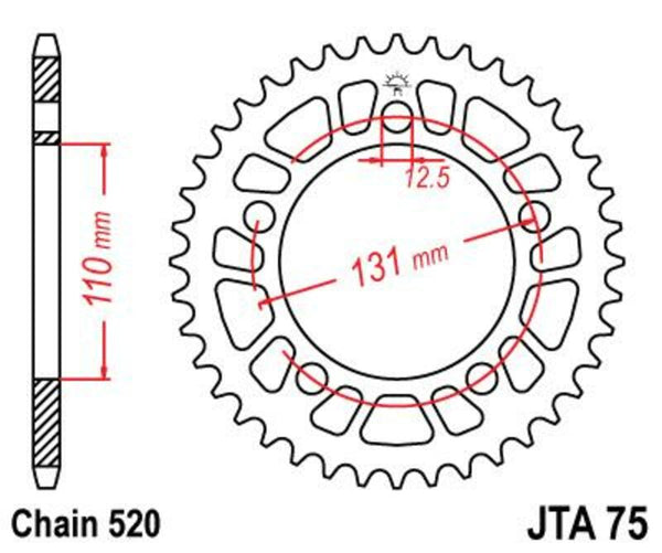 JT Sprock's Aluminum Ultra -Light Reaar Sprock 75 - 520 JTA75.44