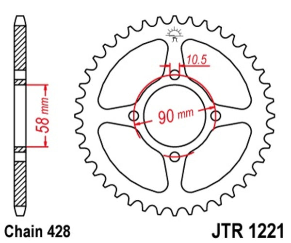 JT Sprock's Steel Standard Straight Sprick 1221 - 428 JTR1221.44