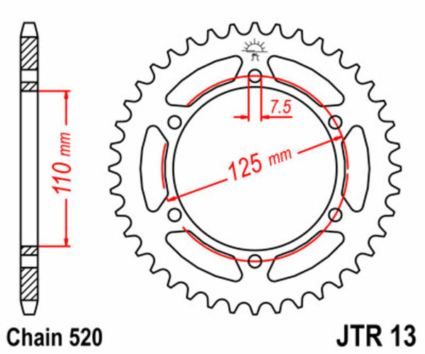 JT Sprock's Steel Standard Straight Sprick 13 - 520 JTR13.39