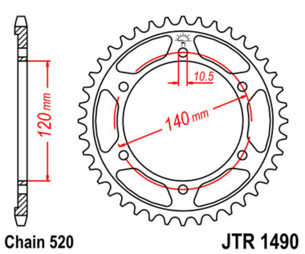 JT Sprock's Steel Standard Straight Sprick 1490 - 520 JTR1490.44