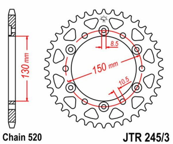 JT Sprock's Steel Standard Straight Sprick 245/3 - 520 JTR245/3.43