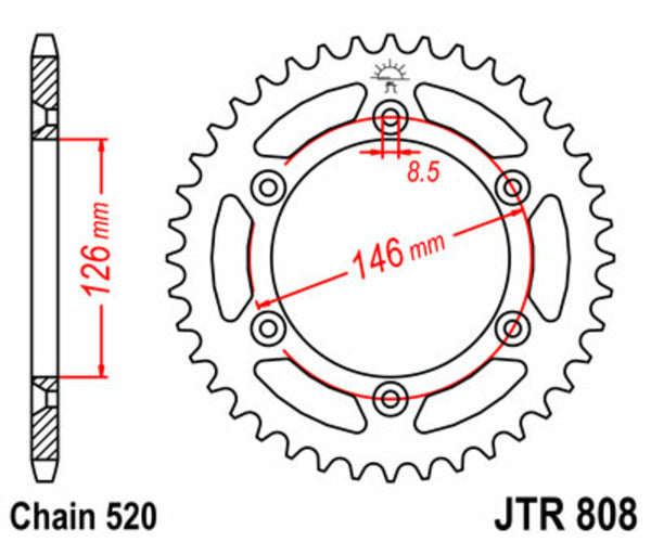 Oceľový štandardný sprock JT Sprock 808 - 520 JTR808.39