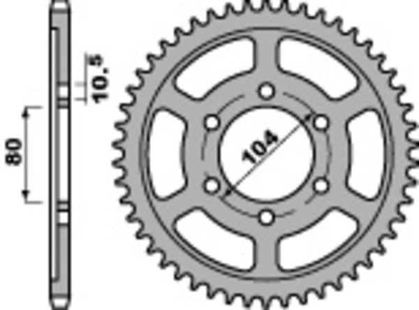 PBR Standard C45 Steel Rear Sprocket 4359 - 525 4359 39 C45 med 39 tänder och 104 mm bultcirkel, reservdel för motorcykelchassi.