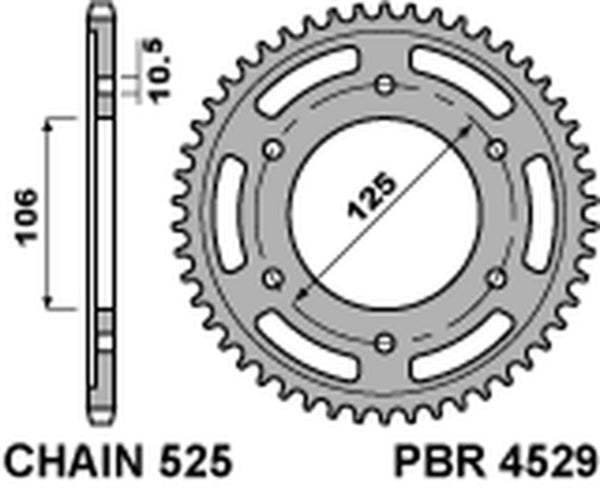 PBR Ultra-Light Aluminium Rear Sprocket 4529 - 525 4529 49 L med 49 tänder, designad för kedja 525 och 125 mm nav, perfekt för chassidelar.