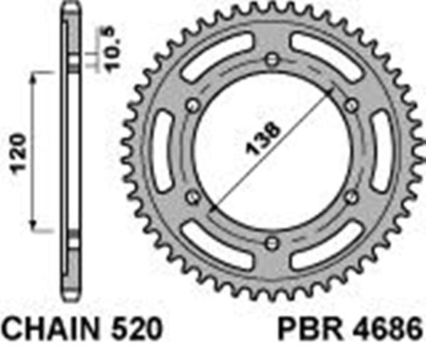 PBR Standard C45 Steel rear Sprock 4686 - 520 4686 38 C45