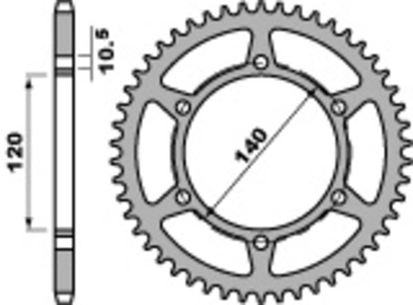 PBR Standard C45 Steel rear Sprock 475 - 520 475 44 C45