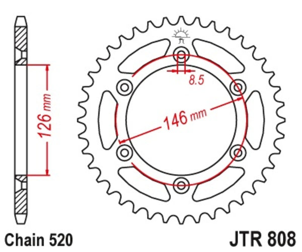 Oceľový samonosný ozubený koleso spoločnosti JT Sprock 808 - 520 JTR808.49Sc