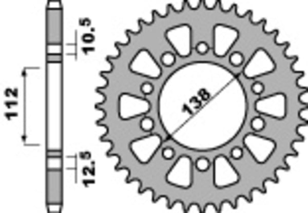 PBR Standard C45 Steel Rear Sprocket 4384 - 520 4384 44 C45 med 44 tänder, 138 mm innerdiameter och 112 mm totalhöjd. Reservdel för chassidelar.