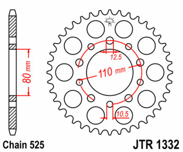 JT Sprock's Steel Standard Rear Sprock 1332 - 525 JTR1332.42