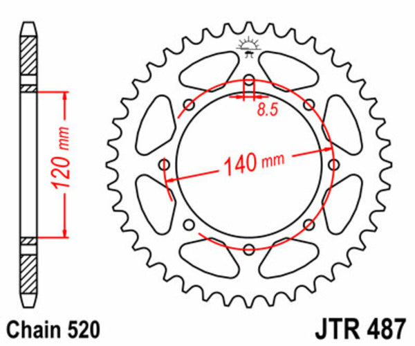 JT Sprock's Steel Standard Straight Sprick 487 - 520 JTR487.44