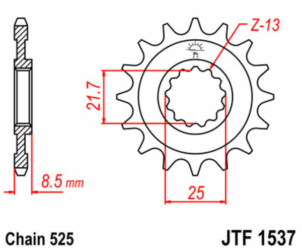 JT SPROCK -ov čelični standardni prednji otvor 1537 - 525 JTF1537.15