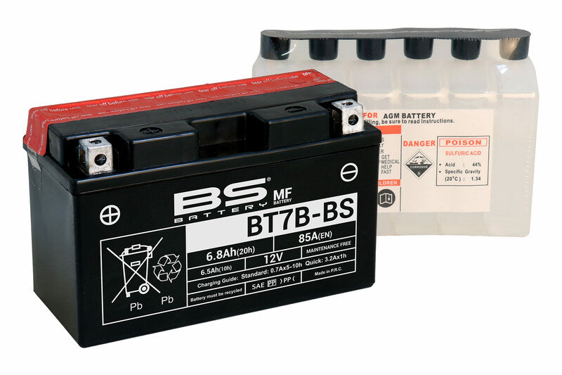 BS BATTERY BATTERY MAINTENANCE FREE WITH ACID Pack - BT7B -B