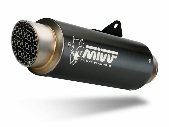 MIVV GP Pro Muffler Steel Black med rostfri ändkåpa för Kawasaki Ninja 400 K.047.LXBP, sportigt avgassystem i svart finish.