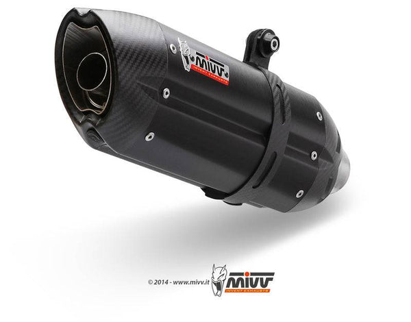 MIVV SUONO Steel Black Slip-On avgassystem för Suzuki GSF650 Bandit S.030.L9 med sportig design i kolfiberfinish. Perfekt reservdel för motorcykeltuning.