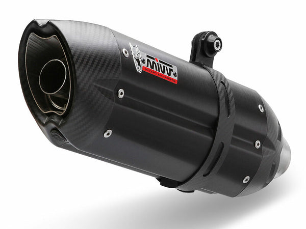 MIVV Suono Steel Black ljuddämpare med kolfiberändlock för Suzuki GSX-S750 S.048.L9, sportig design för optimal prestanda.