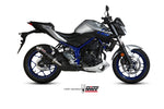 MIVV GP Black Stainless Steel Muffler Stainless Steel End Cap Yamaha MT-04 Y.055.LXB monterad på Yamaha MT-04 motorcykel, visad från sidan.