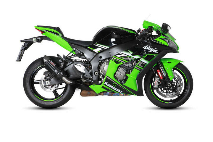 Kawasaki ZX10R utrustad med MIVV SUONO Steel Black Slip-On, stilren racinglook och optimerad avgasprestanda för sportmotorcyklar.