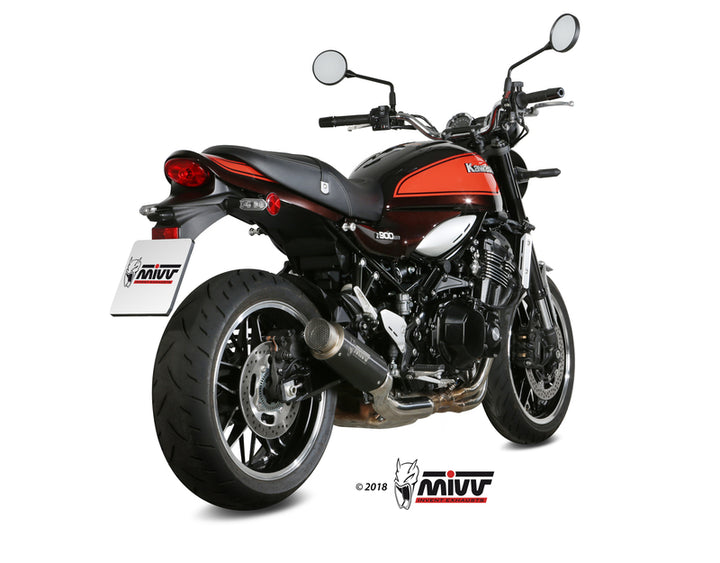 MIVV GP Pro Muffler Steel Black monterad på Kawasaki Z900RS K.046.LXBP, visad bakifrån i högupplöst miljöbild för reservdelar.