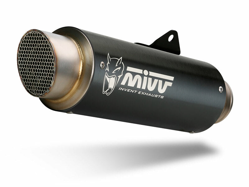 Närbild på MIVV GP Pro Muffler Steel Black med rostfri ändkåpa, perfekt för Kawasaki Z900RS K.046.LXBP inom fordonstillbehör.