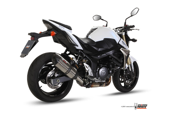 MIVV SUONO Stainless/Carbon End Cap Slip-On monterad på Suzuki GSR750, bakifrån med fokus på avgassystemets design och passform.