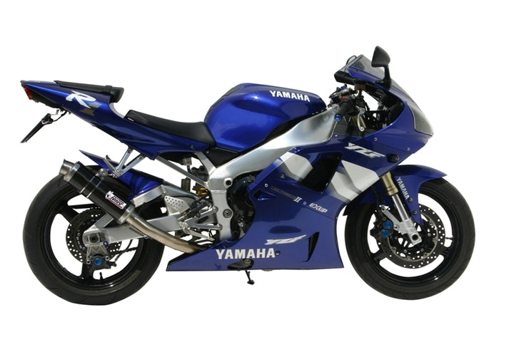 Sidovy av Yamaha R1 utrustad med MIVV GP Carbon Slip-On Y.001.L2S, perfekt för ACC. EXHAUST och fordonstillbehör.