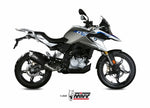 MIVV Delta Race Silencer Steel Black/Carbon End Cap monterad på BMW G310GS, sportig ljuddämpare för motorcykelprestanda och stil.