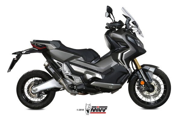 MIVV GP Pro Silencer Carbon/Stainless Steel End Cap monterad på Honda X-ADV 750 H.066.L2P, visad från sidan i produktkategori reservdelar.