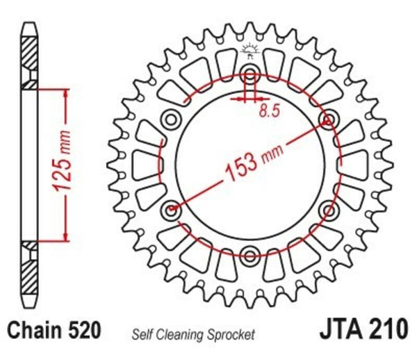Aluminij JT SPROCK Ultra-Light samočišćeni stražnji zupčanik 210-520 JTA210.40BLK