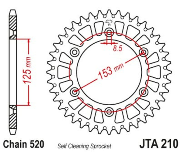 Aluminij JT SPROCK Ultra-Light samočišćeni stražnji zupčanik 210-520 JTA210.51BLK
