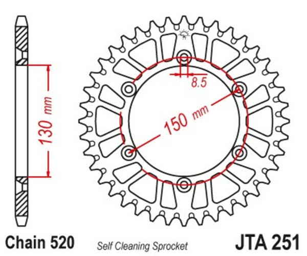 Aluminij ultra -svjetla JT SPROCK -a Sprock Sprock 251 - 520 JTA251.48BLK