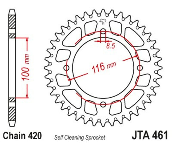 Aluminij ultra-lagane samočišćenja JT SPROCK-a stražnji otvor 461-420 JTA461.51BLK