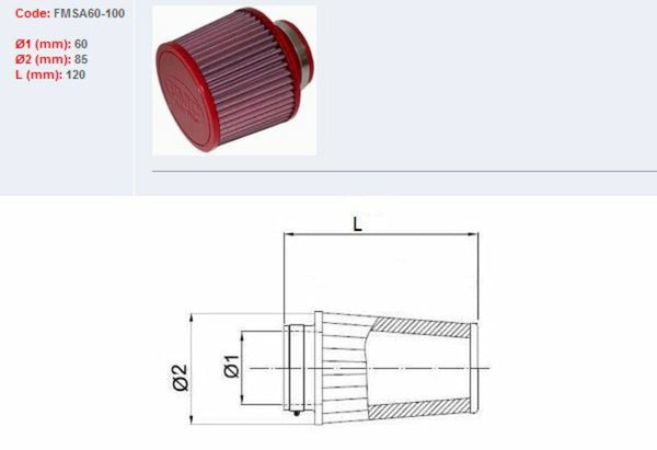 BMC zračni filter konusan Ø60mm-FMSA60-100 FMSA60-100