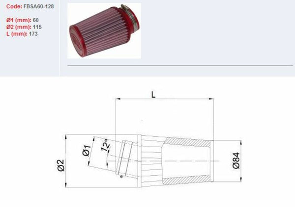BMC zračni filter konusan Ø60mm-FBSA60-128 FBSA60-128