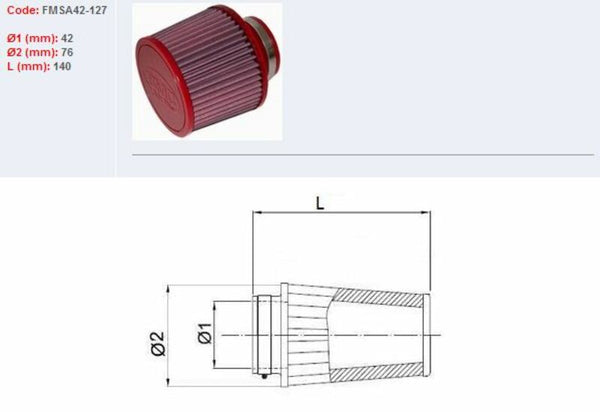 BMC vzduchový filter zúžené Ø42mm-FMSA42-127 FMSA42-127