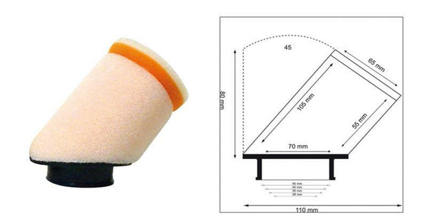 Dvojité vzduchové vzduchové filter Cilindrical 45 ° Ø28 mm - 158977