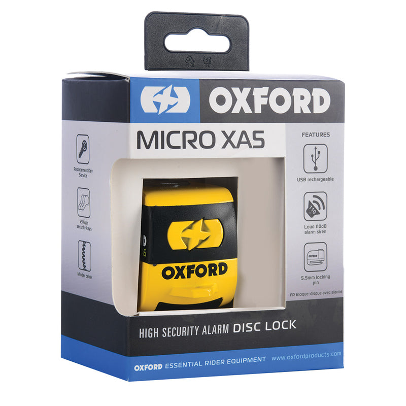 Oxford Micro XA5 Alarm Disk Lock - Žuta i crna LK213