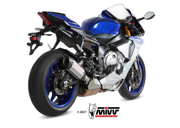 MIVV Suono Silencer Titanium/Carbon monterad på Yamaha YZF1000R1 Y.050.L8, visad bakifrån i högupplöst detalj för motorcykeldelar.