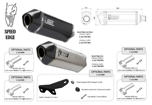 MIVV Speed Edge Universal Silencer - Left Side 00.73.ku.m.Srx