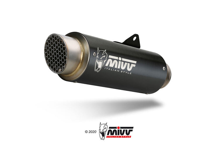 Närbild av MIVV GP Pro Slip-On Muffler Black Stainless Steel KT.018.LXBP, designad för KTM 1290 Superduke GT. Premium avgassystem för motorcykeltillbehör.