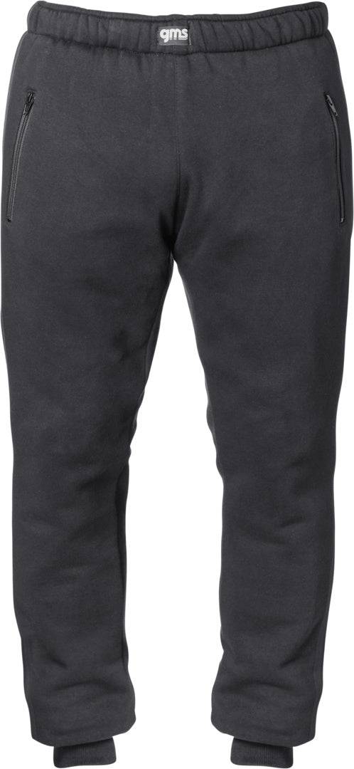 Framifrån vy av GMS Kevlar Mc-Mjukisbyxor Jogger Cruz Svart med elastisk midja och dubbla dragkedjefickor för aktiv livsstil.