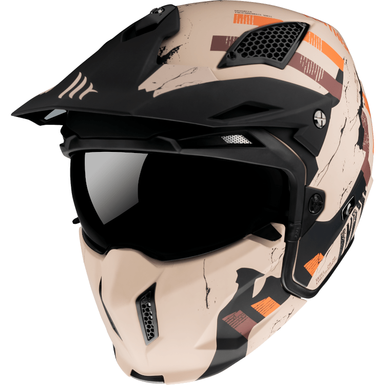 MT Helmets öppen mc-hjälm Streetfighter A14 matt orange med modern design, ventilationssystem och avtagbar visir för stadskörning.