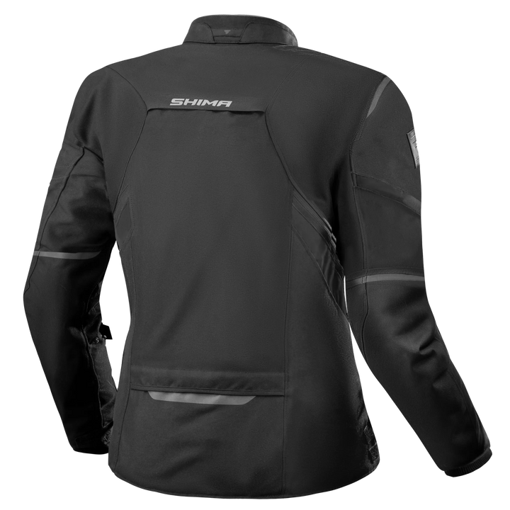 Shima Dam Textil Mc-Jacka Rush 2.0 Svart bakifrån, med reflekterande detaljer och ergonomisk passform.
