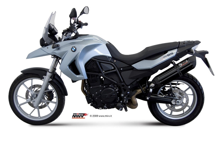 MIVV Suono Silencer monterad på BMW F650GS, visar passform och stilren design för optimal prestanda och ljuddämpning.