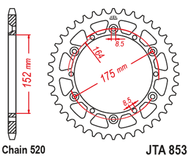 JT Sprock's Aluminum Ultra -Light Reaar Sprock 853 - 520 JTA853.40BLK