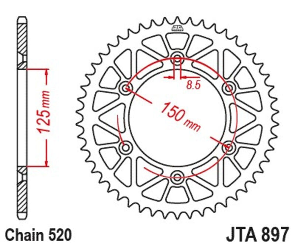 JT Sprock's Relite Aluminum Black Rear Sprock 897 - 520 JTA897.50BLK